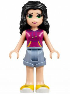 LEGO Minifigure-Emma, Sand Blue Shorts, Magenta Top with Yellow and Dark Purple Stripes-Friends-FRND149-Creative Brick Builders